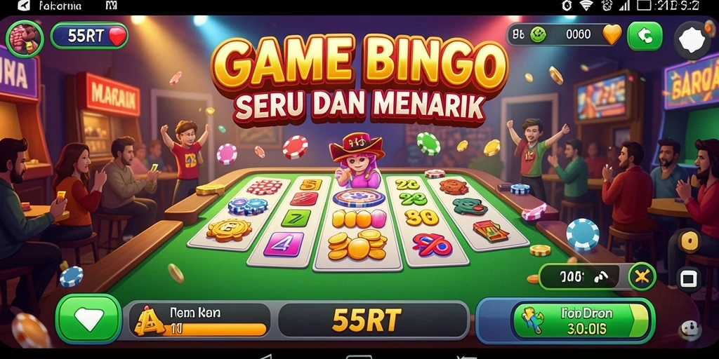 Screen utama gameplay Bingo di 55RT menunjukkan suasana permainan yang seru.