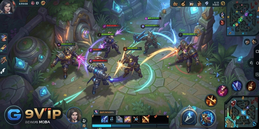 Screenshot G9VIP menampilkan aksi seru pertempuran di arena MOBA.