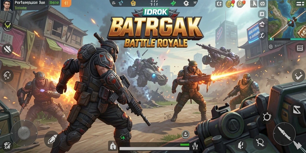 Tampilan gameplay mendebarkan dari IDROK di medan pertempuran Battle Royale.