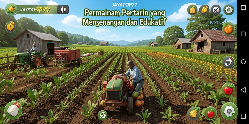 Gameplay seru JAYATOP77 saat bertani di lahan yang luas.